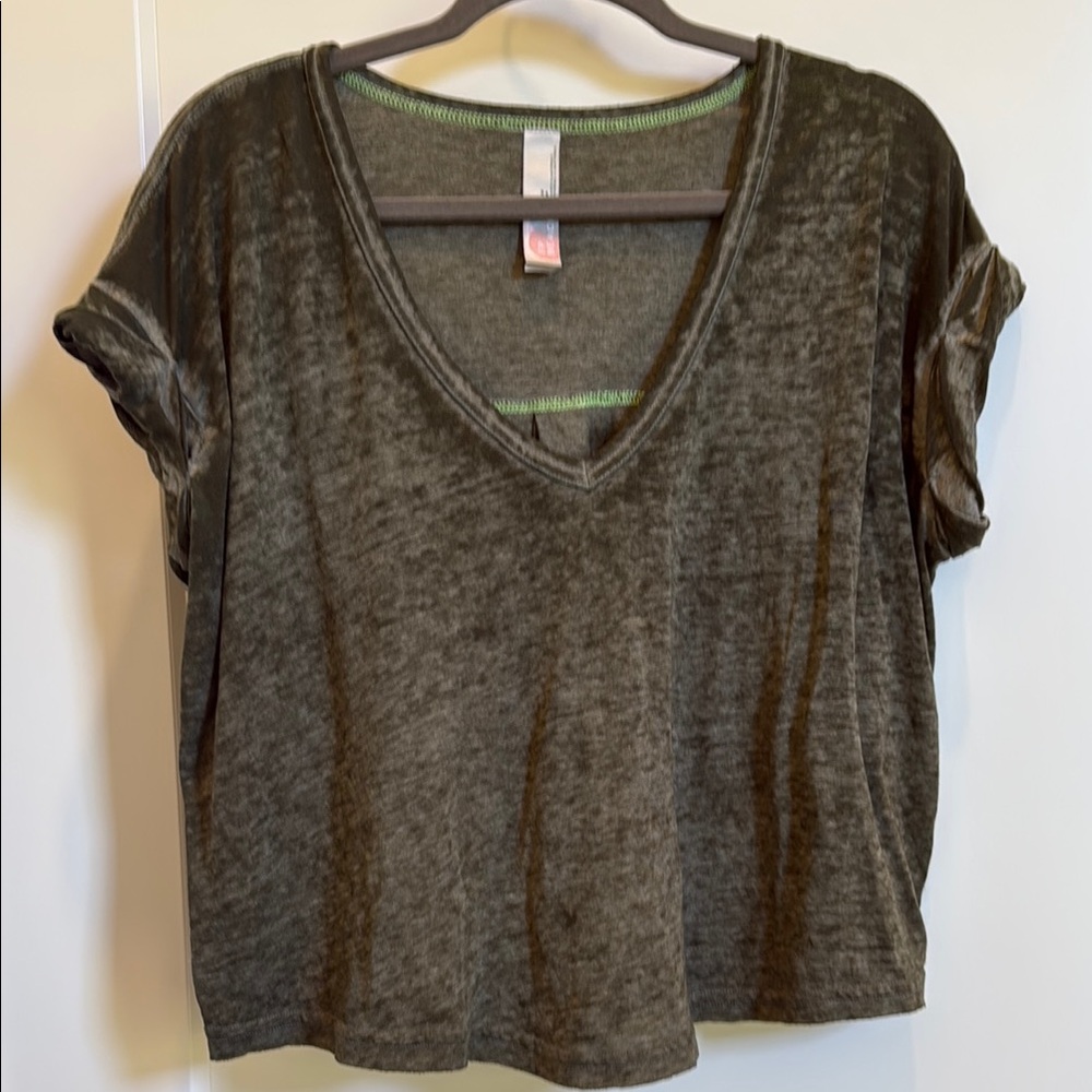 Casual Olive Green V-Neck FP Women's Top